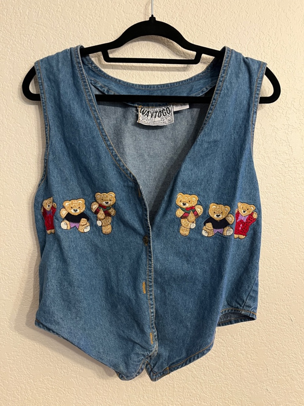 Electric grandpa Vintage Denim Teddy Embroidered Vest - Blue